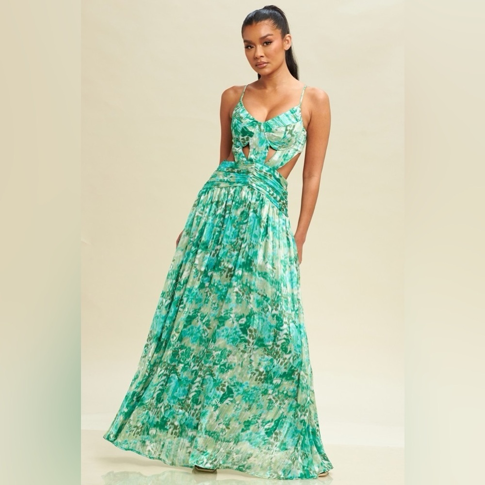 Summer Shimmer Maxi Dress in Green Multi